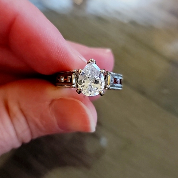 Faux Pear Shaped Diamond  & Ruby Accents - Picture 1 of 7